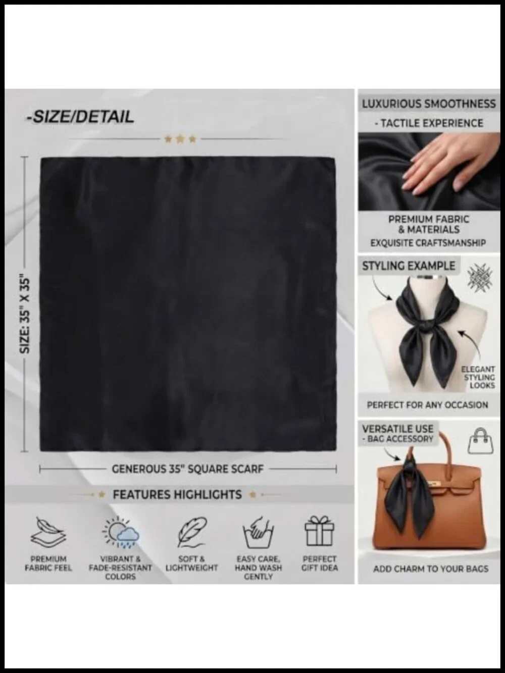 Silk Feeling Polyester Large Square Satin Headscarf Fashion Scarf